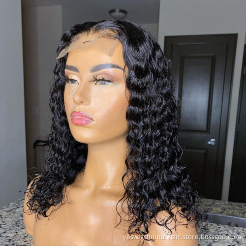 Deep Curly Wave Bob Wig Raw Brazilian Virgin Human Hair Hd Full Lace Frontal Wig Cheap Swiss Transparent Lace Front Wig Vendor
